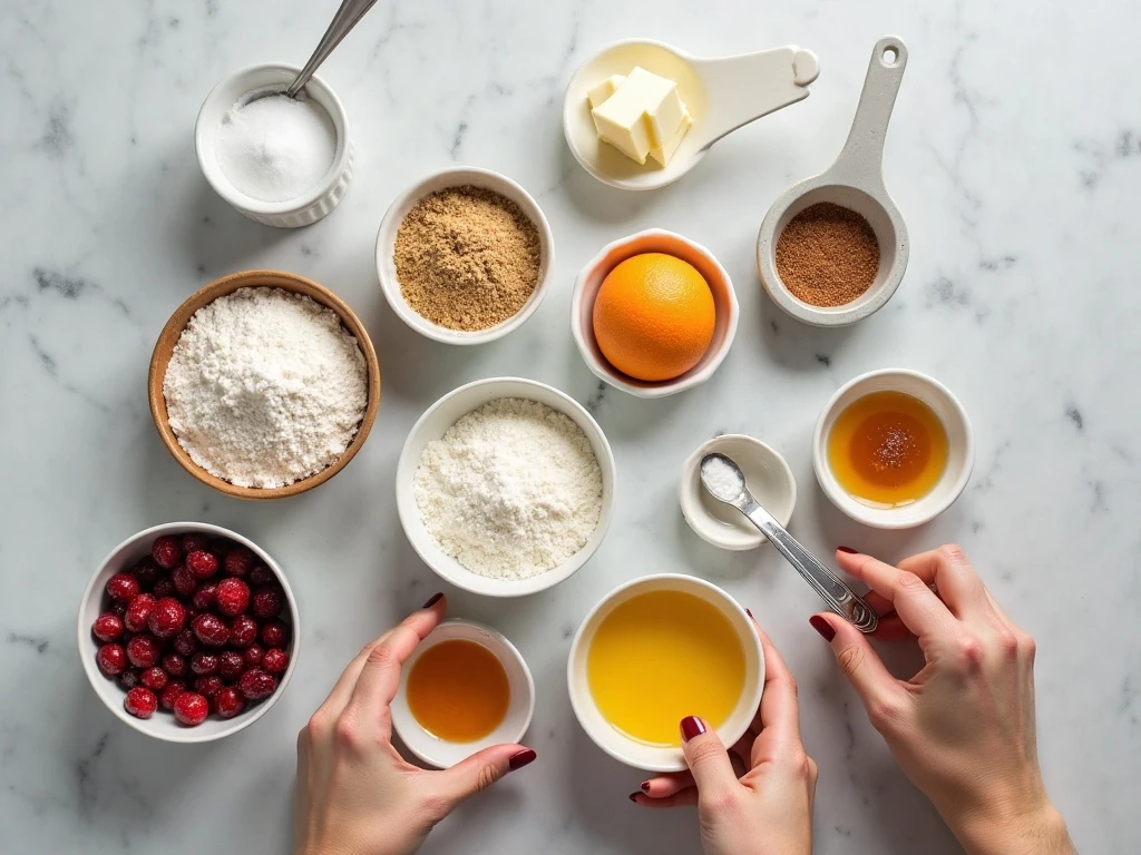 Ingredients for homemade orange cranberry muffins
