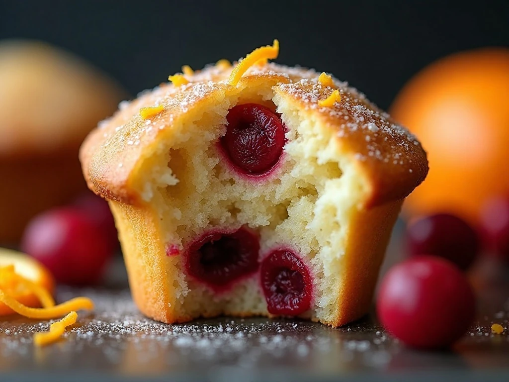 Orange cranberry muffin with optional citrus glaze