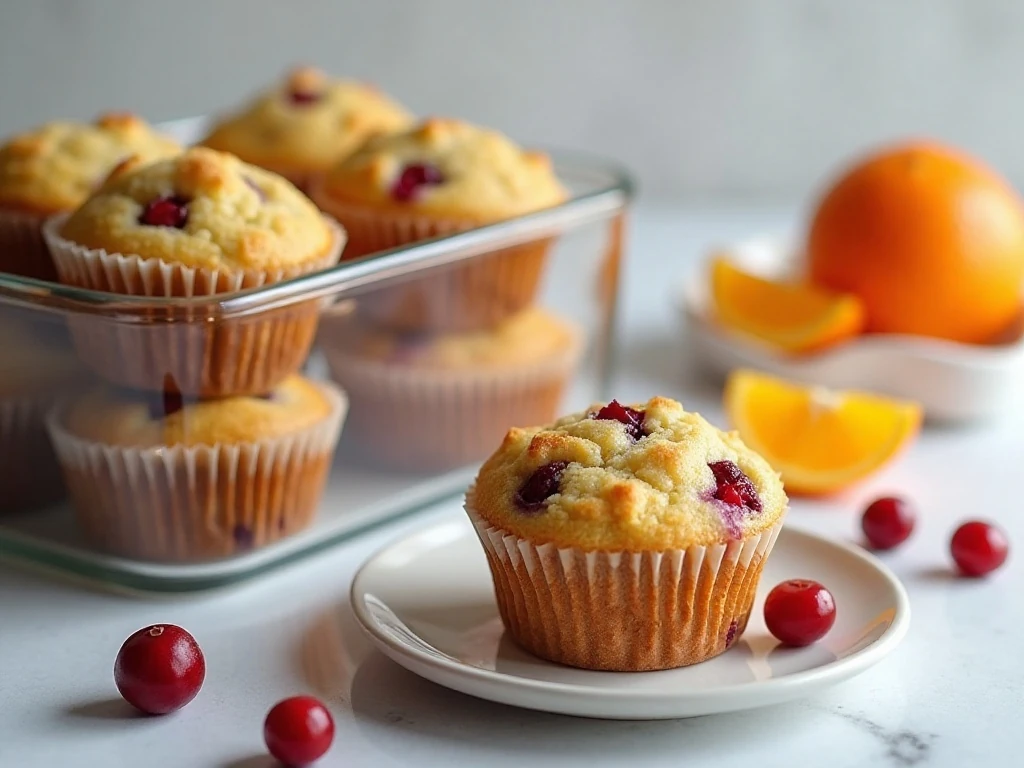 Stored orange cranberry muffins ready for breakfast
