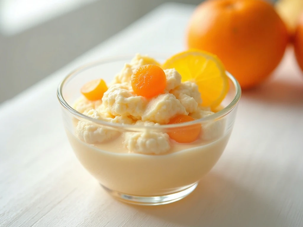 Creamy Orange Fluff dessert with mandarin oranges and pineapple