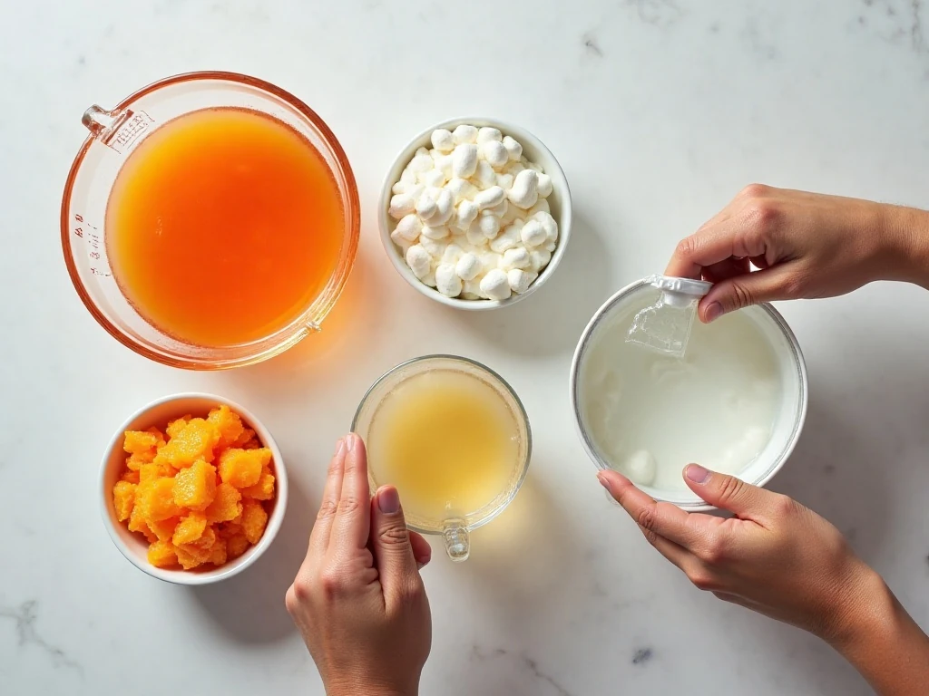 Ingredients for an easy Orange Fluff recipe