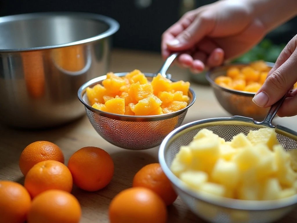 Draining mandarin oranges and pineapple for Orange Fluff