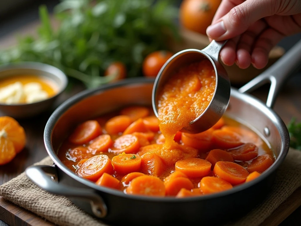 Carrots simmering before being coated in orange glaze