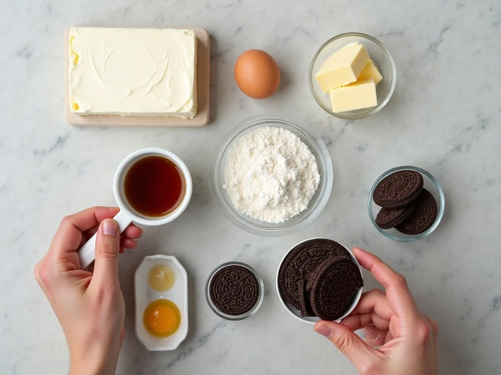 Ingredients for easy Oreo cheesecake cookies