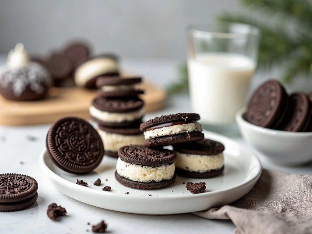 Oreo cheesecake cookies arranged on a dessert platter