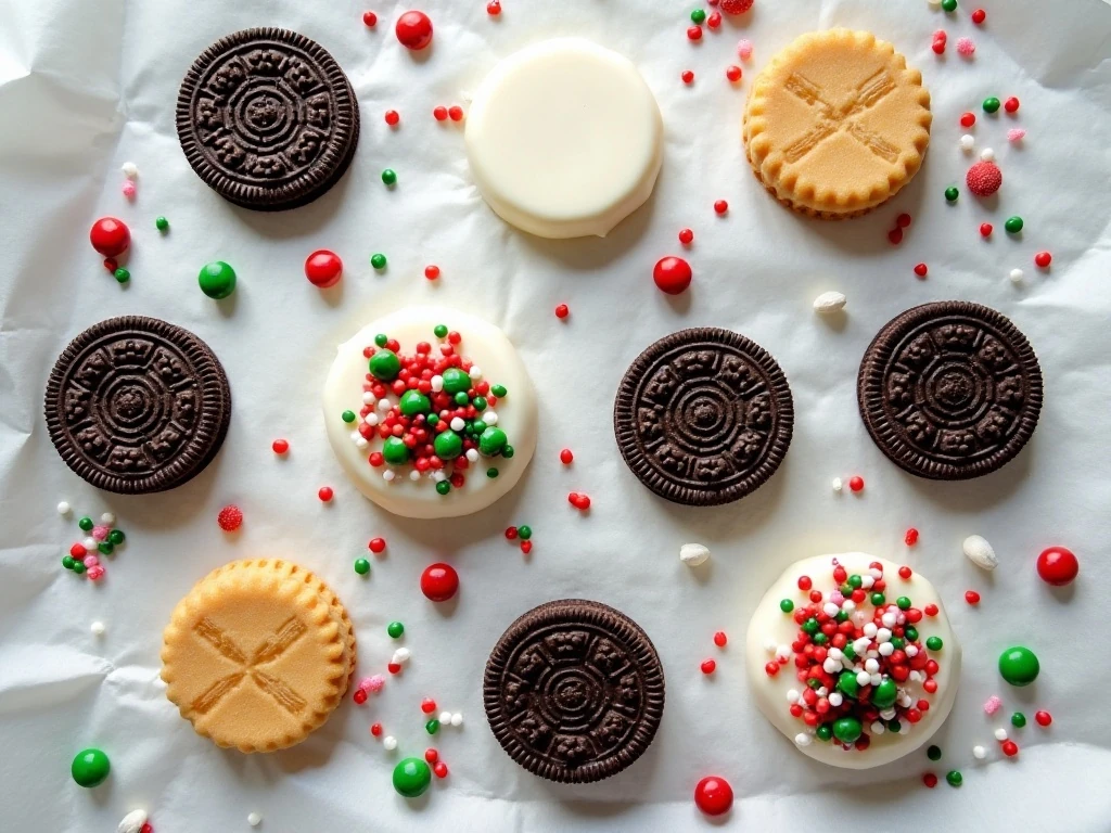 Ingredients for no-bake Oreo Ornament Cookies