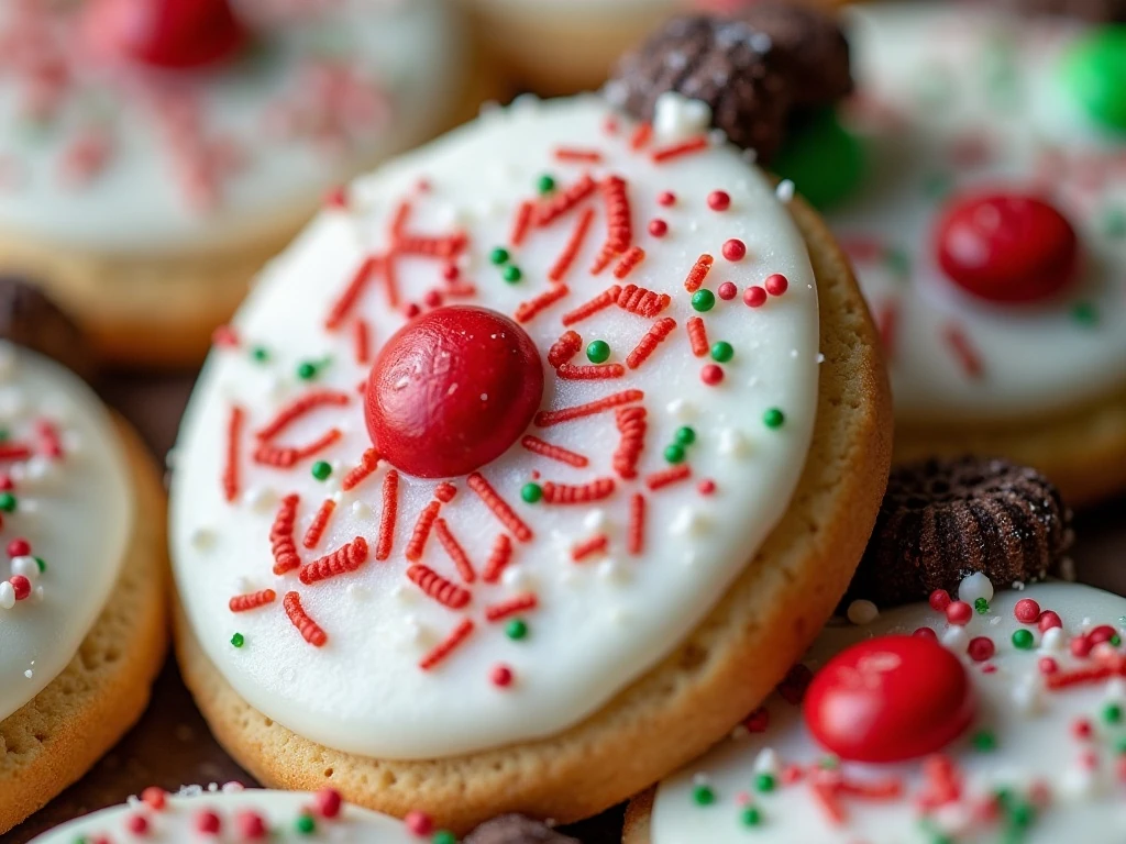 Colorful sprinkle and candy decorations on Oreo ornament cookies