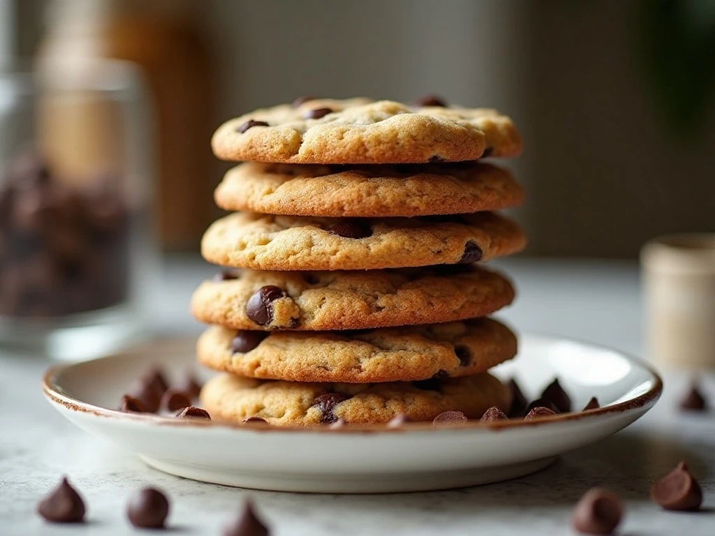 Stack of classic original chocolate chip cookies with golden edges and soft centers