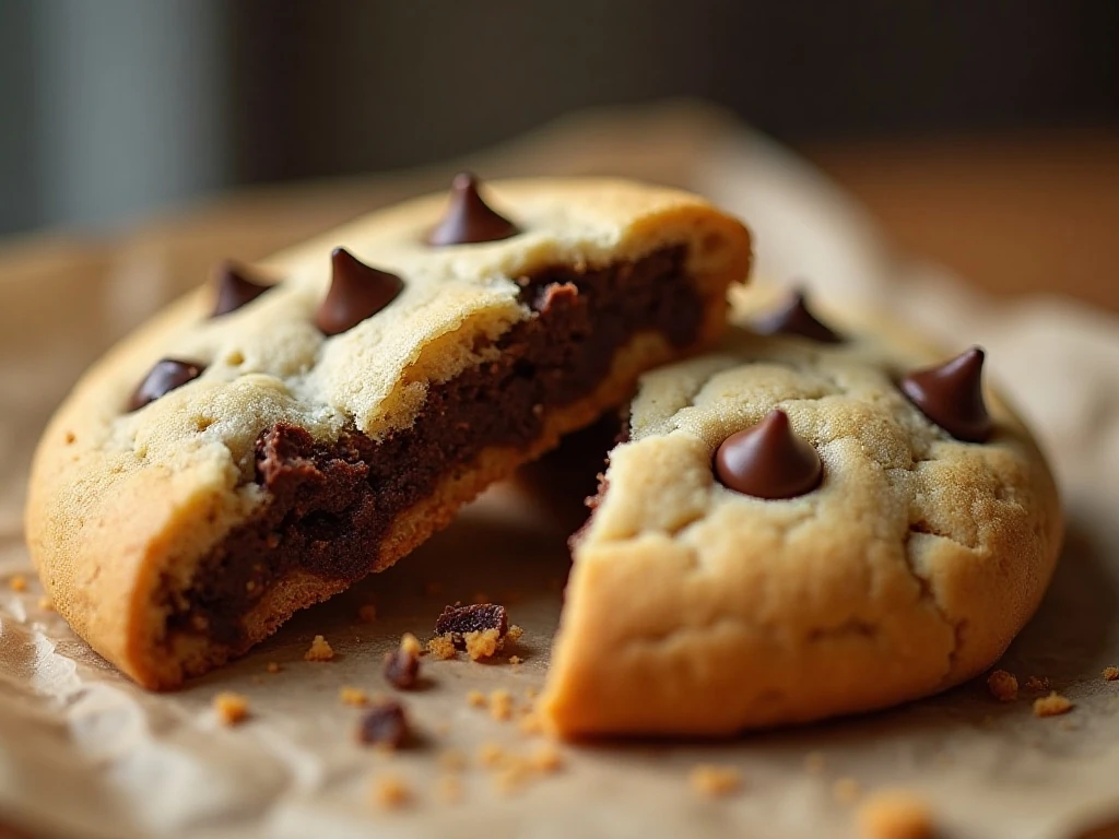 Soft chewy center and crisp edge of a chocolate chip cookie