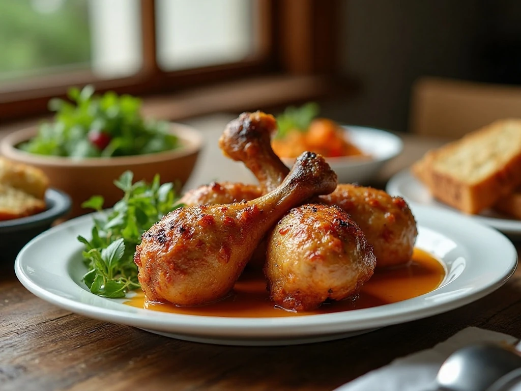 Golden oven-baked chicken drumsticks served for an easy family dinner
