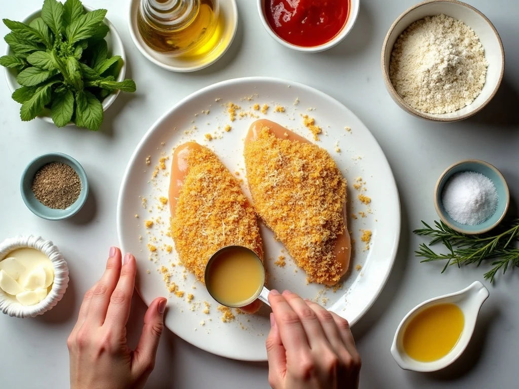 Ingredients for crispy oven-baked chicken Parmesan