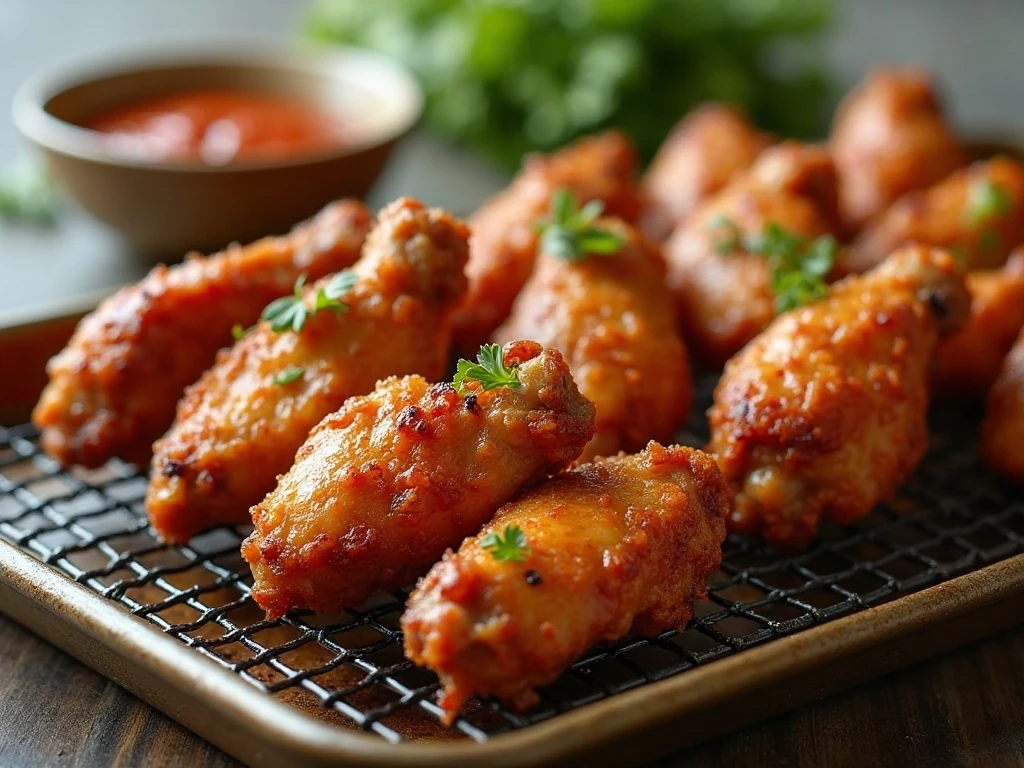 Crispy chicken wings ready to serve after reheating