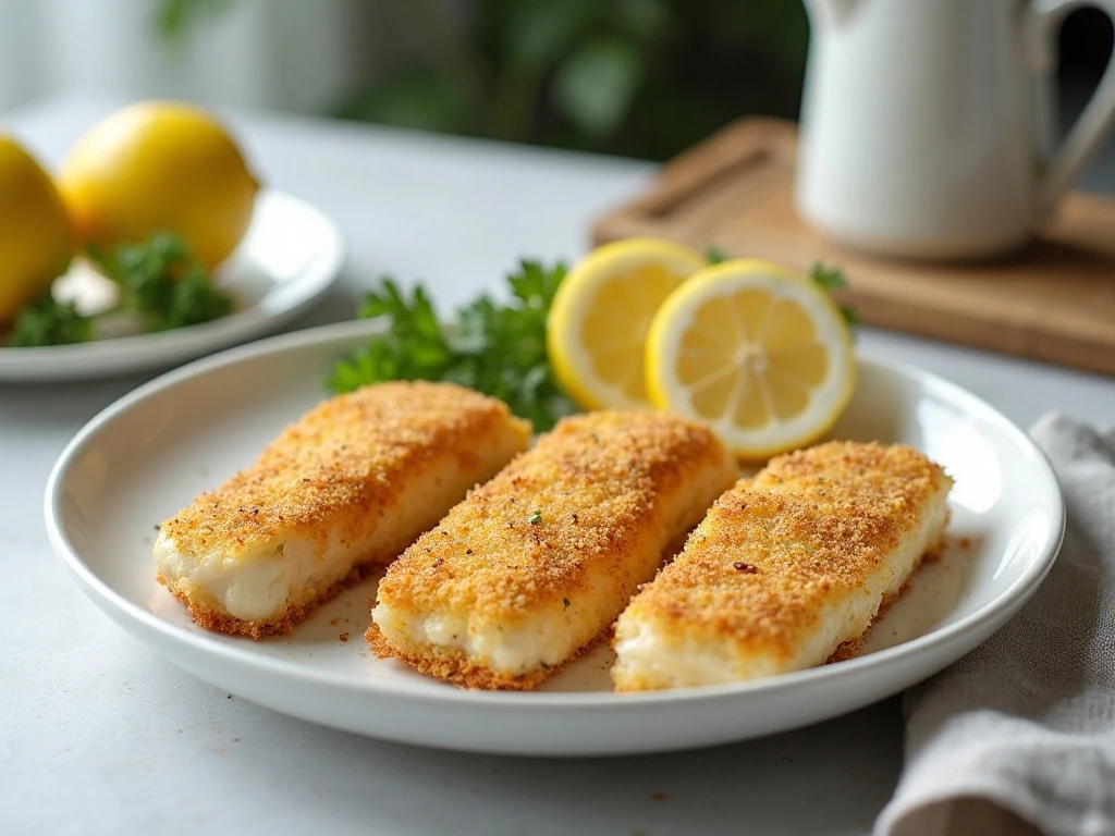 Golden oven baked haddock fillets with lemon and parsley