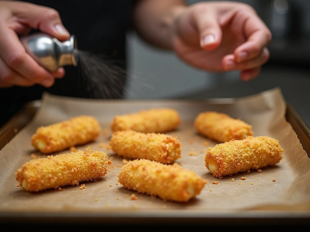 Breaded mozzarella sticks ready for baking