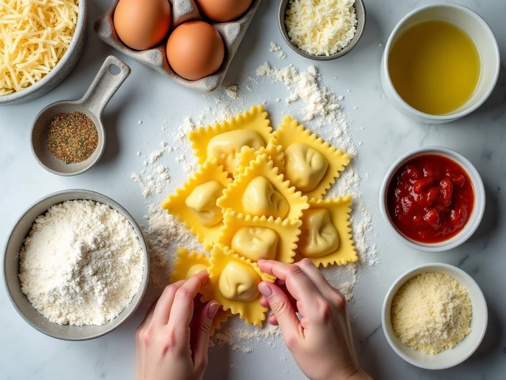 Ingredients for crispy oven-baked ravioli bites