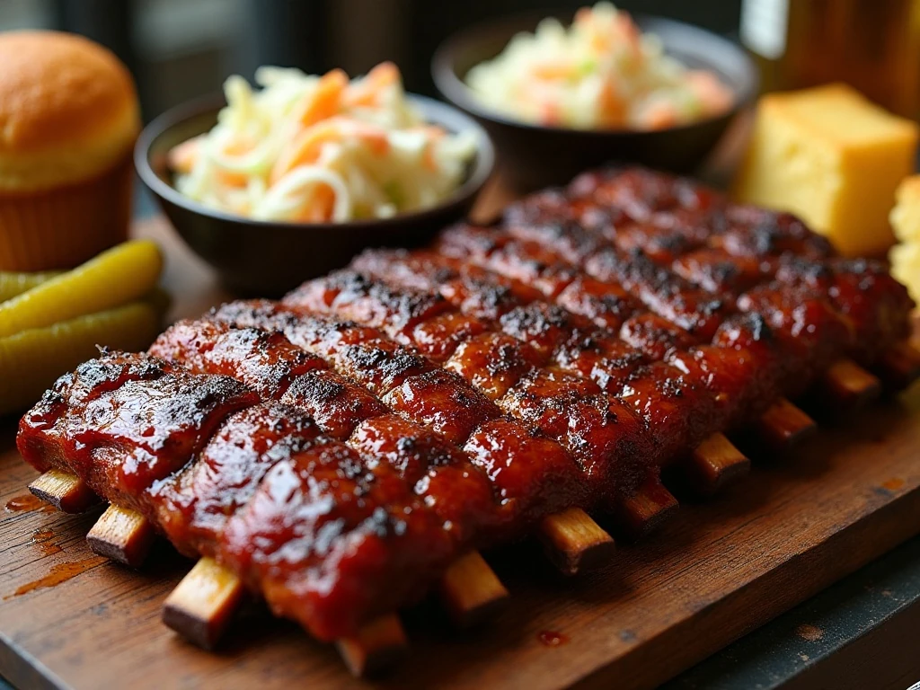 Tender oven BBQ country-style ribs served with classic barbecue sides