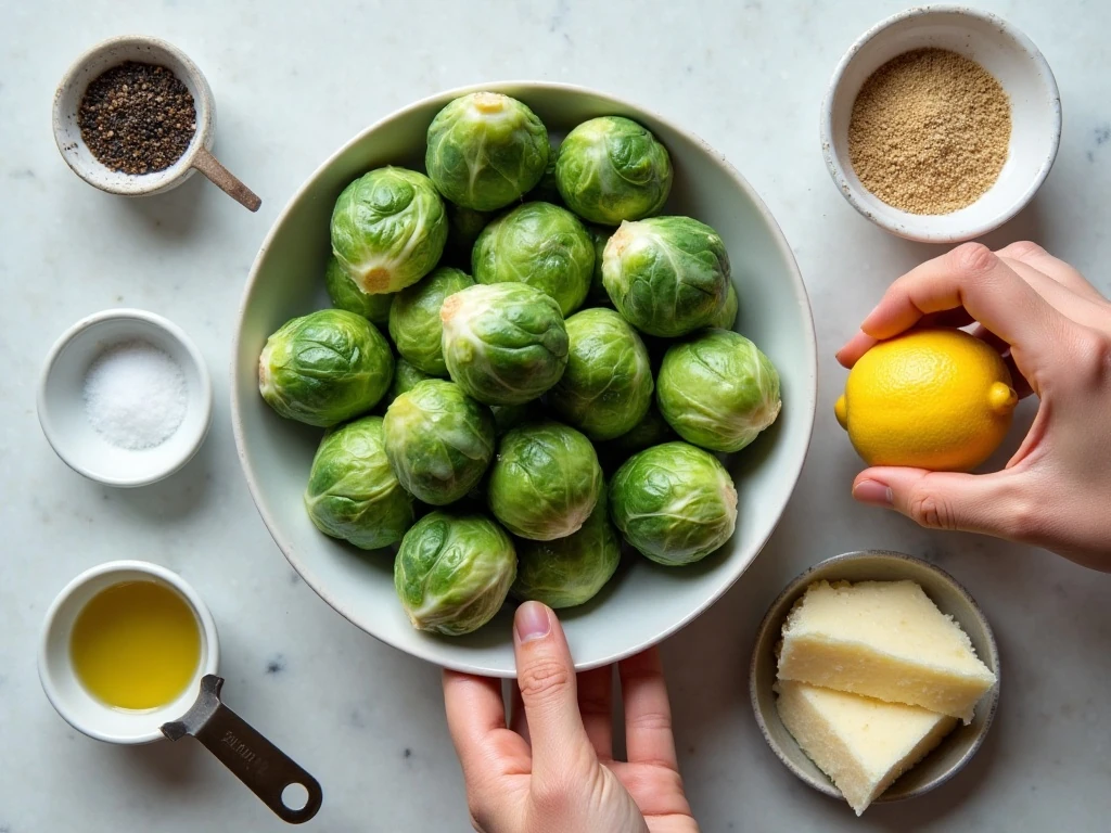 Ingredients for crispy oven roasted Brussels sprouts