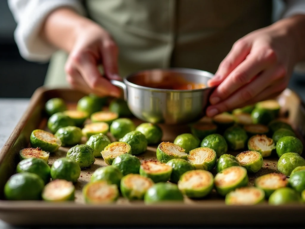 Brussels sprouts spaced apart for crisp roasting