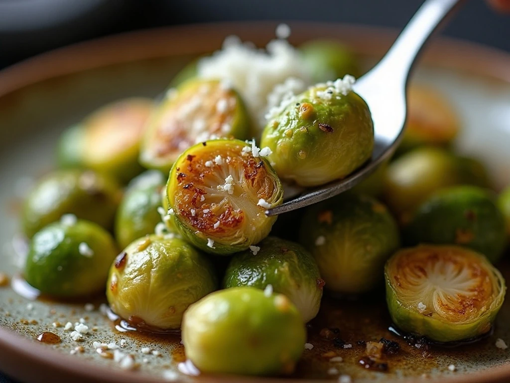 Roasted Brussels sprouts finished with Parmesan and lemon