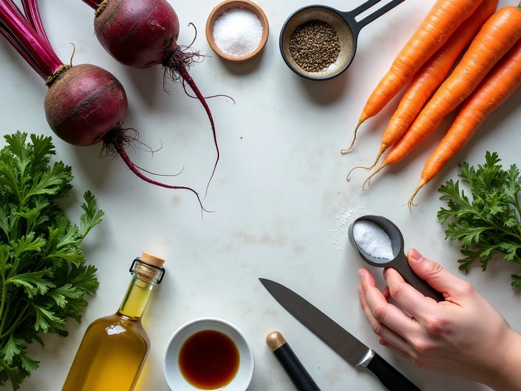 Ingredients for easy oven-roasted carrots and beets