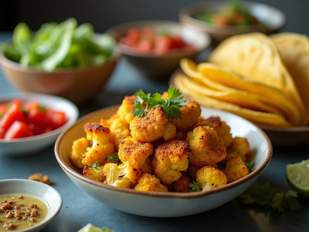 Roasted cauliflower taco components prepared for storage and reheating