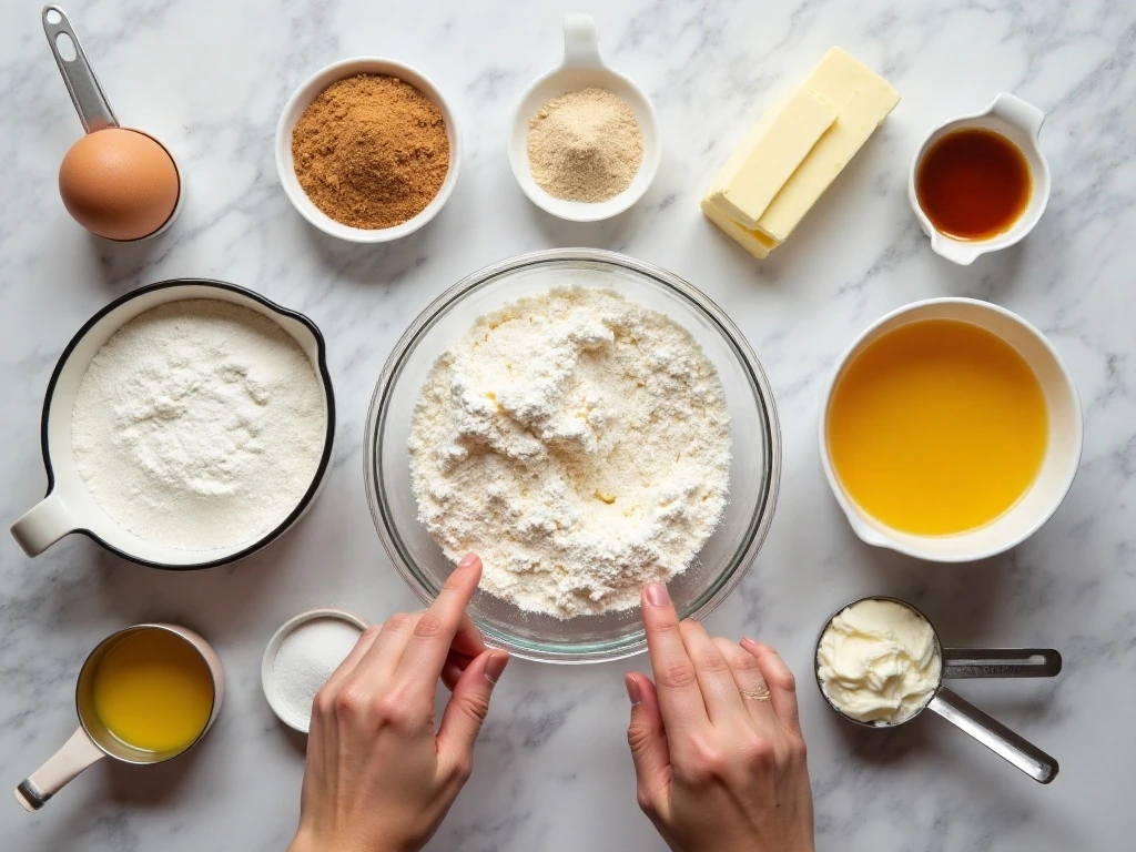 Ingredients for overnight cinnamon rolls arranged for baking