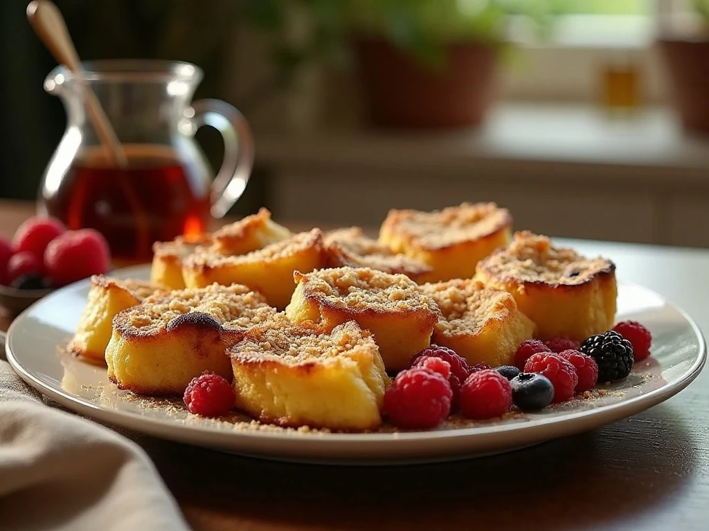 Golden overnight French toast casserole ready to serve