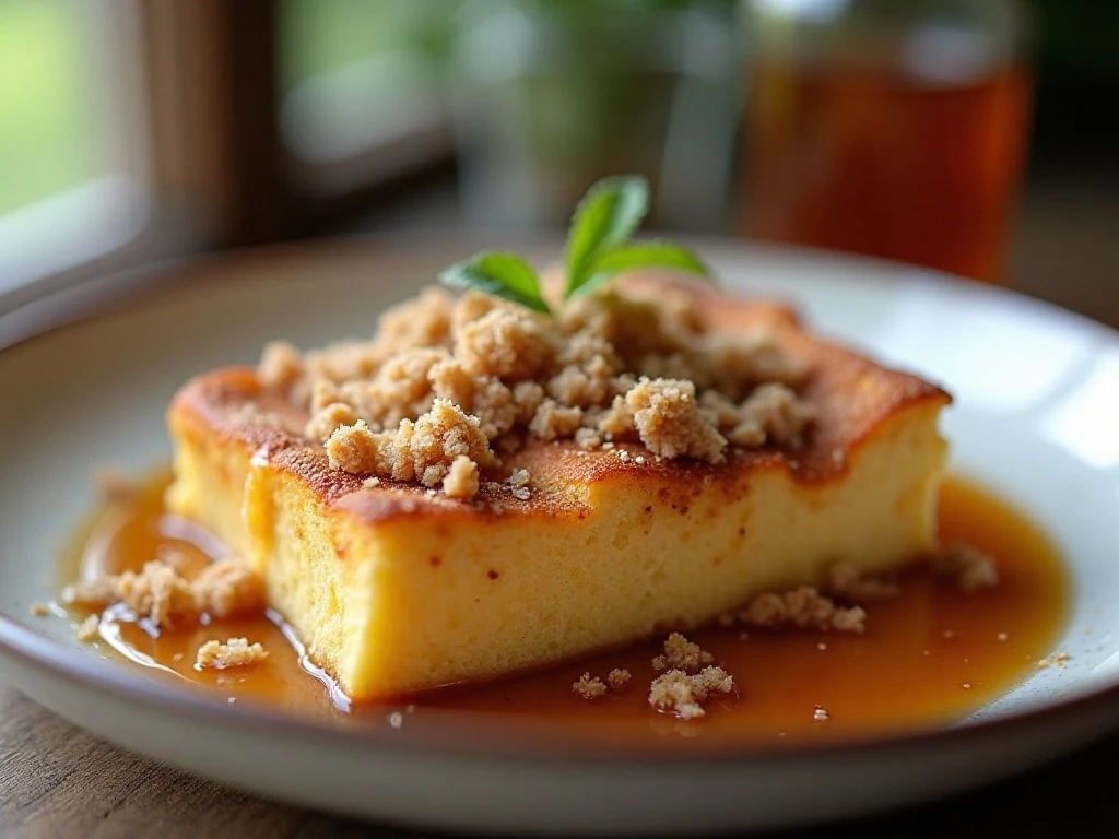Reheated serving of overnight French toast casserole