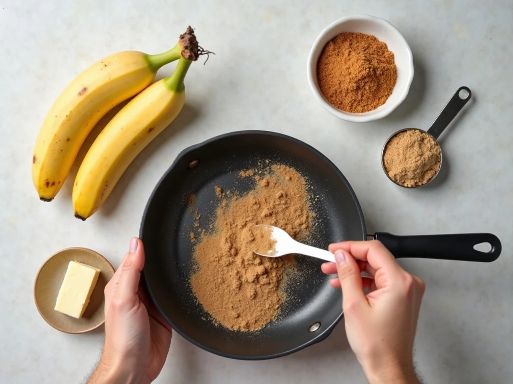 Ingredients for easy pan-fried cinnamon bananas