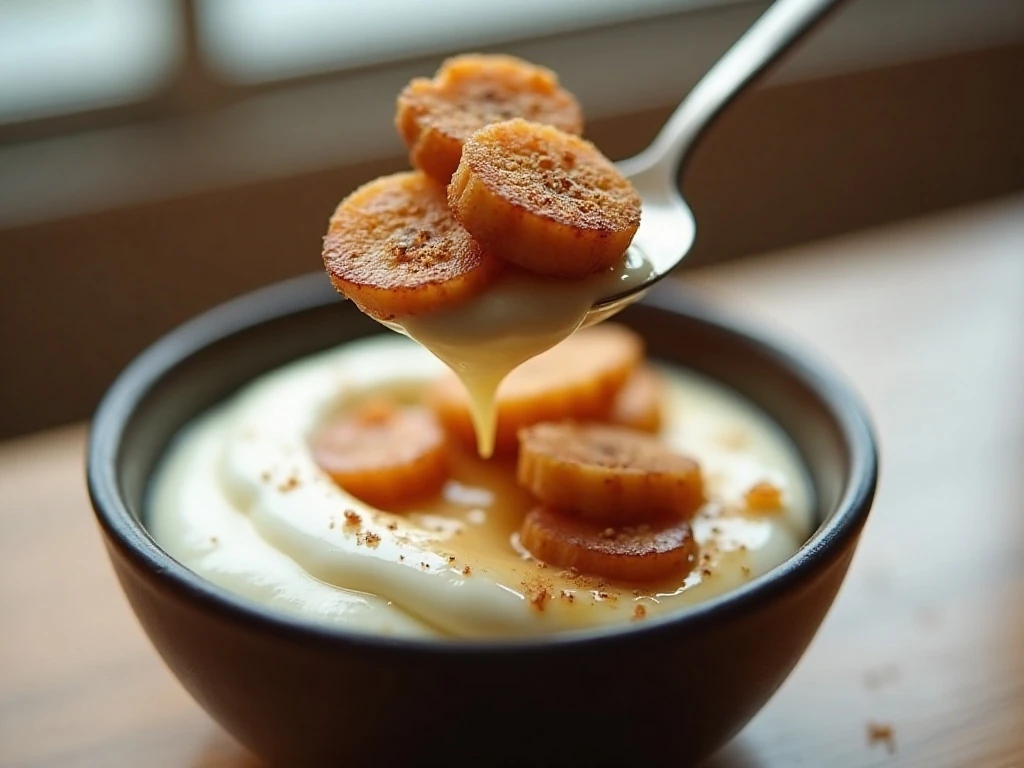 Cinnamon bananas served over yogurt as a breakfast or dessert topping