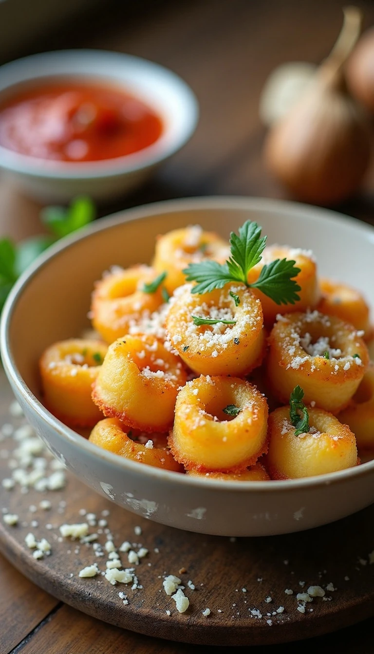 Crispy Pan Fried Tortellini Recipe with Garlic, Parmesan, and Marinara