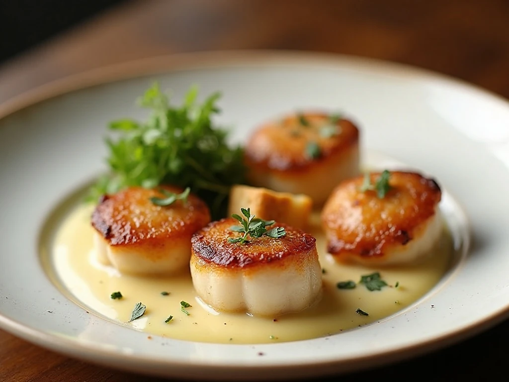 Pan-seared scallops served over bacon fennel cream sauce