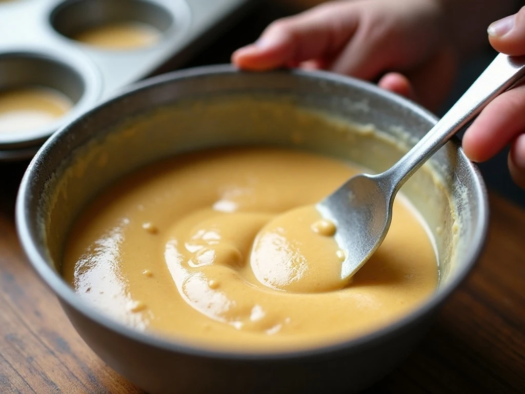 Gently mixed batter for tender pancake mini muffins