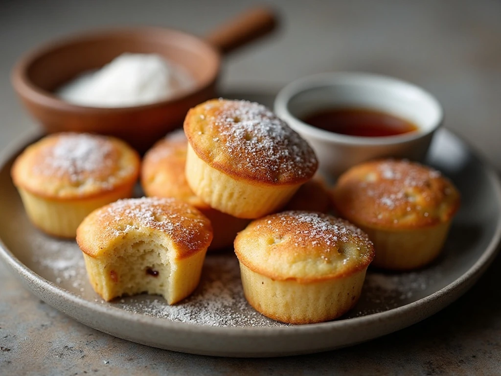 Pancake mini muffins ready for serving with syrup