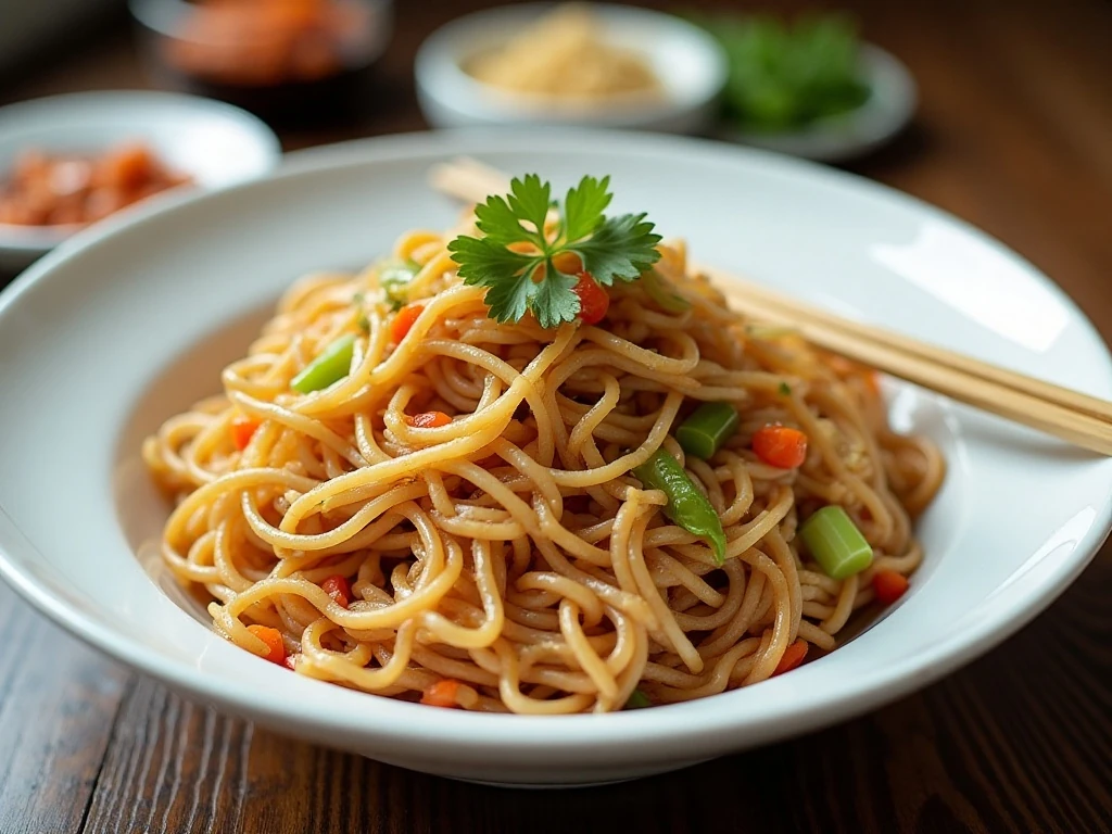 Restaurant-style serving of homemade chow mein