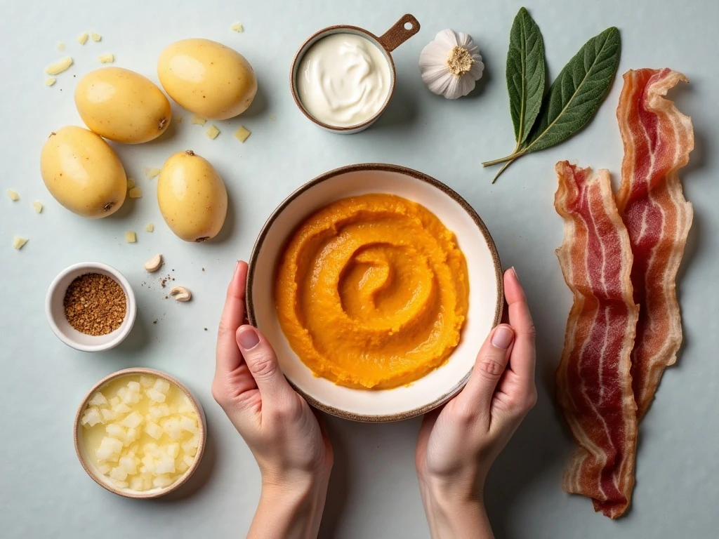 Ingredients for Parmesan bacon pumpkin mashed potatoes