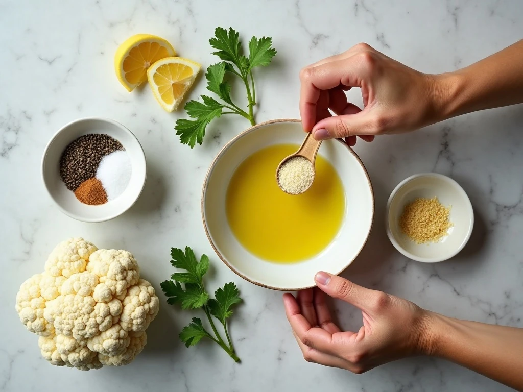 Ingredients for easy Parmesan baked cauliflower