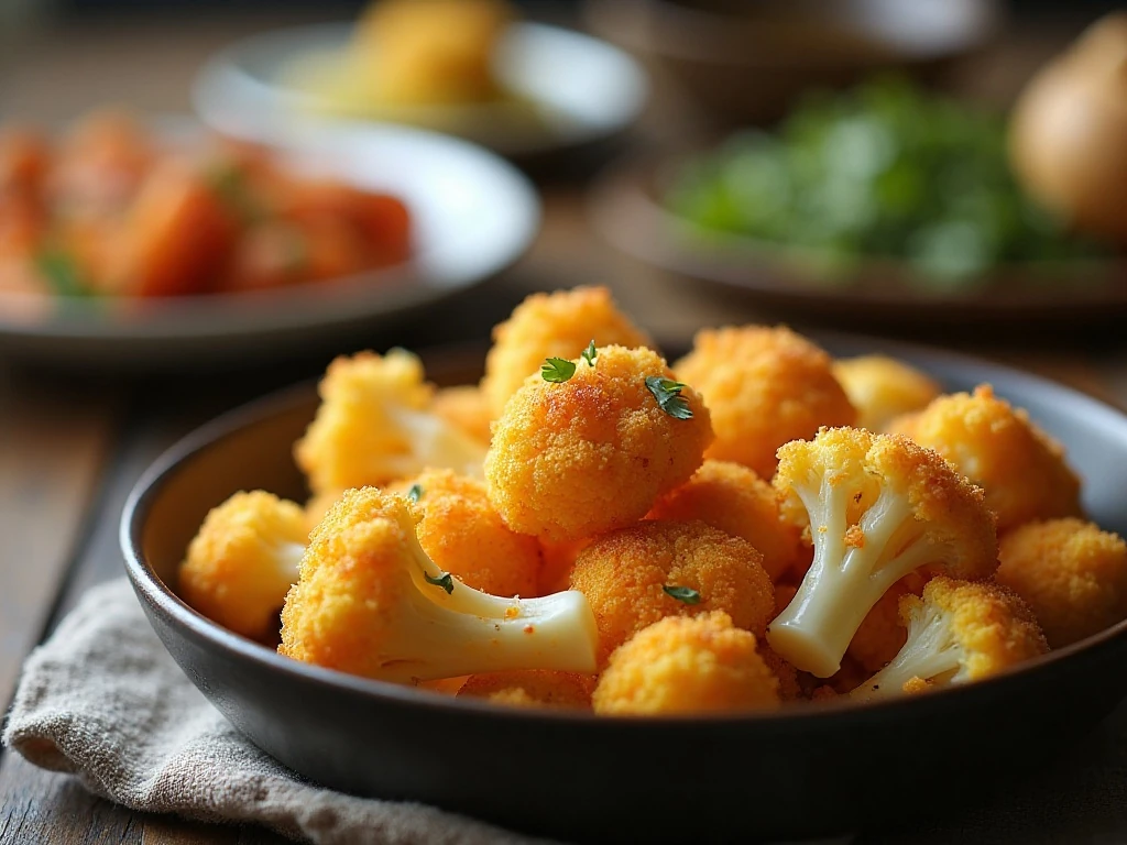 Golden crispy Parmesan-baked cauliflower served as a vegetable side dish