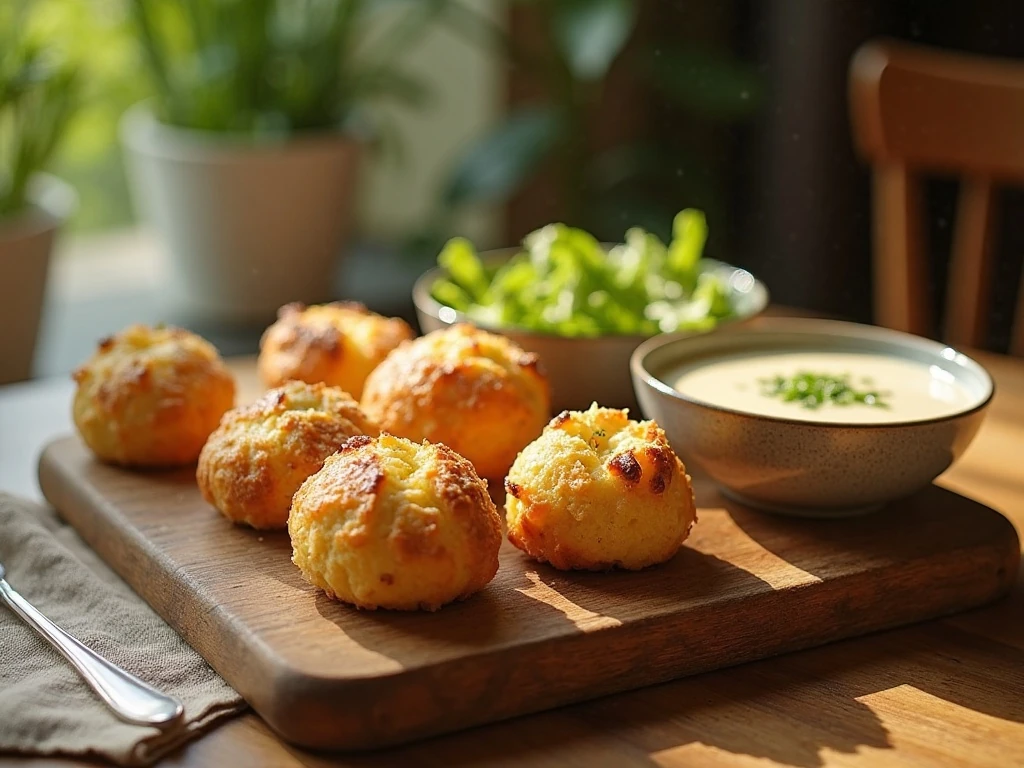 Parmesan chive popovers served with soup and salad