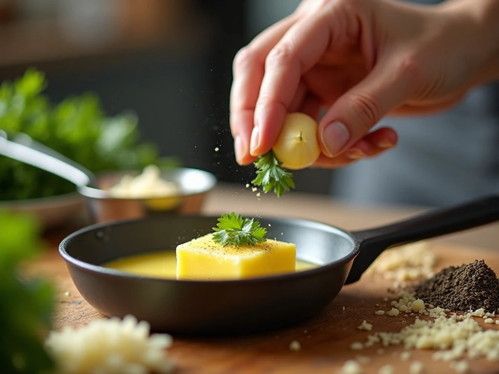 Garlic Parmesan butter sauce being prepared in a saucepan
