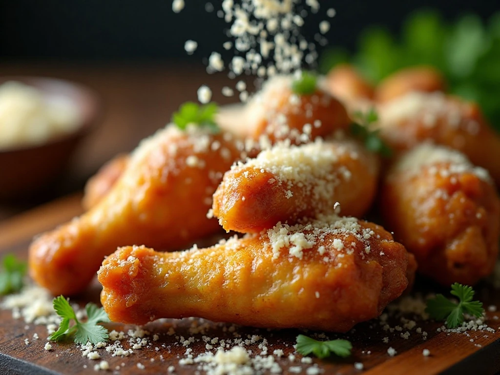 Garlic Parmesan wings finished with Parmesan and parsley