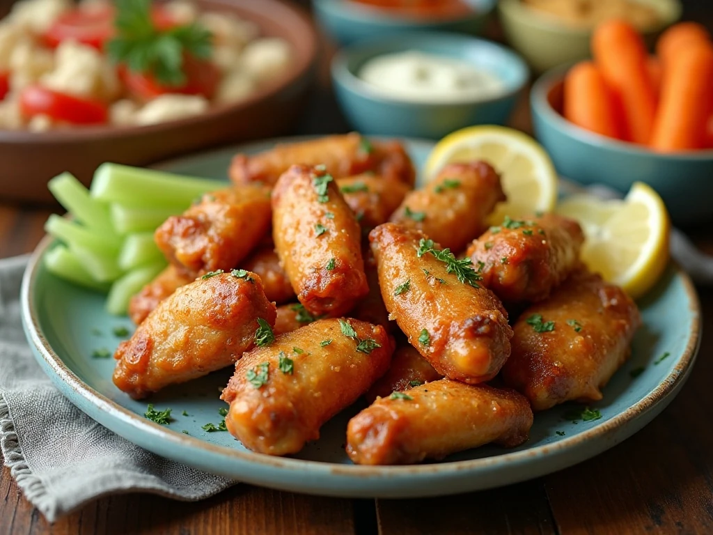 Garlic Parmesan wings arranged for a party appetizer spread