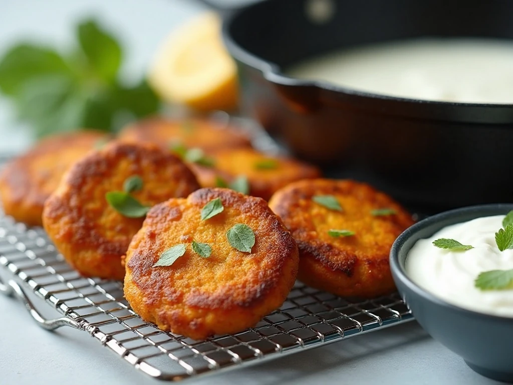 Pumpkin fritters cooling on a wire rack before serving