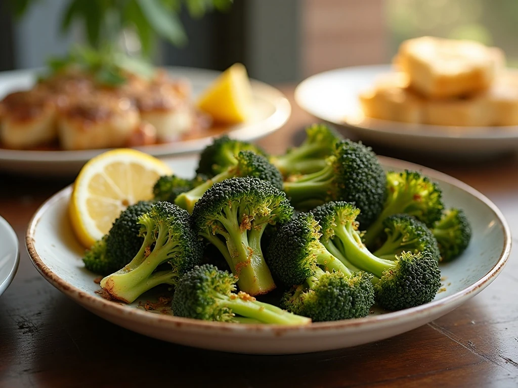 Crisp Parmesan roasted broccoli served as an easy dinner side