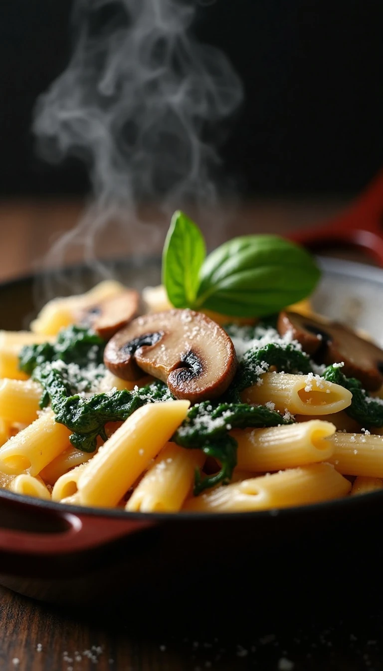 One-Pot Parmesan Spinach Mushroom Pasta Skillet