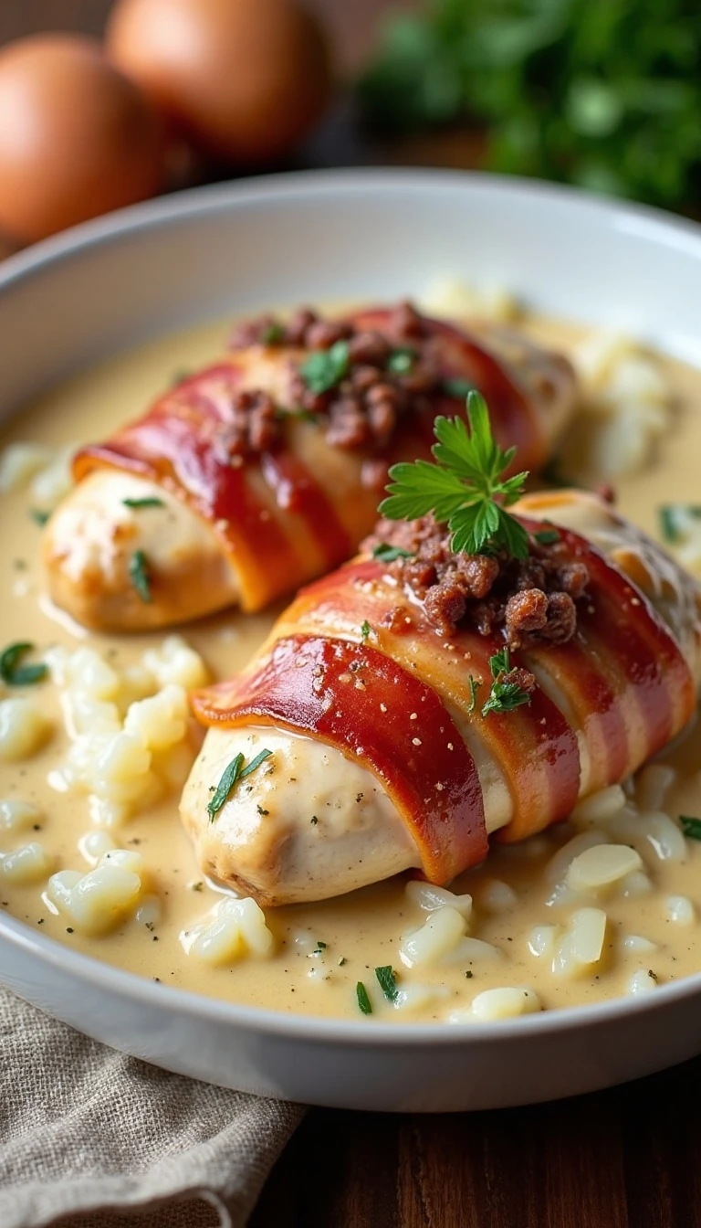 Easy Party Chicken: A Deliciously Naughty Creamy Bacon-Wrapped Dinner