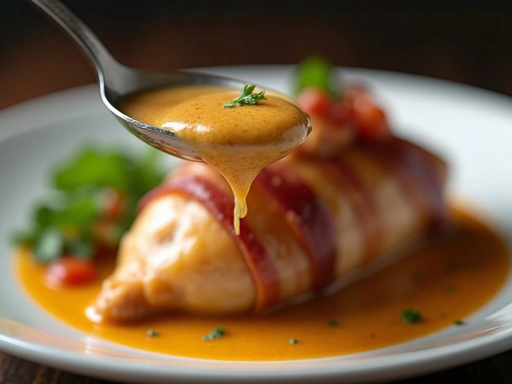 Creamy sauce spooned over tender Party Chicken