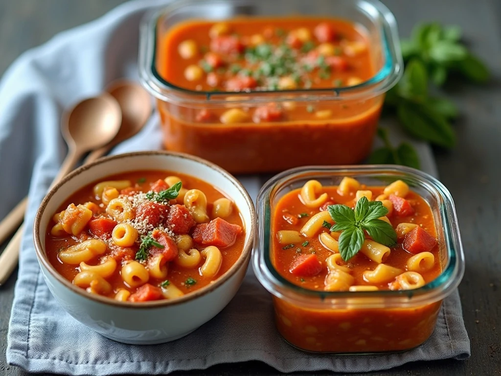 Pasta fagioli leftovers prepared for storage