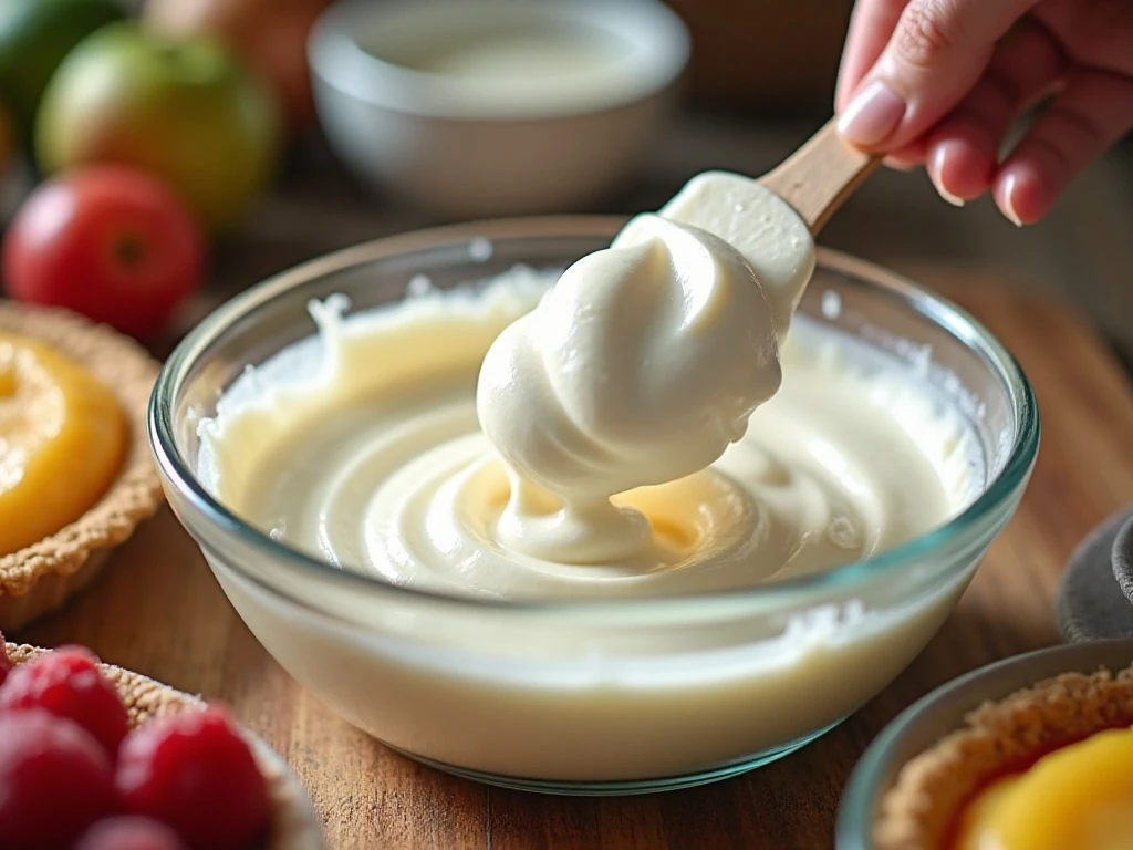Folding whipped topping into no-bake cheesecake filling