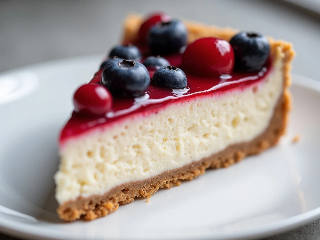 Clean slice of chilled patriotic cheesecake pie